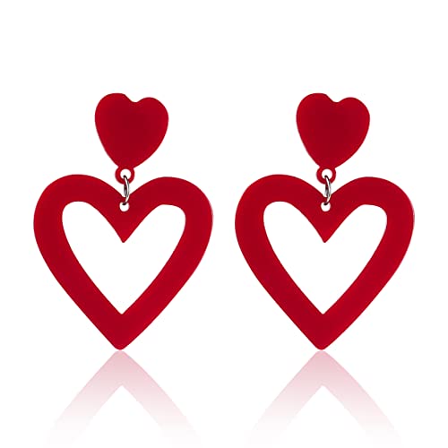Set Heart Love Couple Colorful Stud Hoop Dangle Earrings 80 90s Retro Earrings Rectangle for Women Jewelry Gifts Geometric Valentine’s Day Neon Bright Fluorescence Costume - color: red