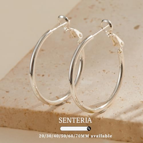 Senteria 2mm Thin 925 Sterling Silver Hoop Earrings for Women Hypoallergenic - color: silver 60mm