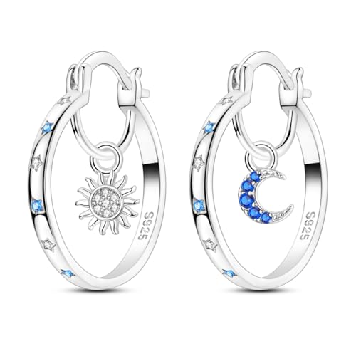 Parmuz 925 Sterling Silver Earrings Hoops for Women Ladies Simple Lightweight Twisted Medium Hoop Earrings With Cubic Zirconia Hypoallergenic Jewelry for Her - color: royal blue