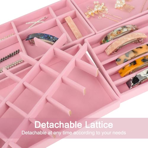 12Pcs Velvet Stackable Jewelry Trays, Jewelry Drawer Organizer, Large Removable Display Jewelry Tray, Necklace Bracelet Storage Box for Earring, Ring, Brooch, Watch (Pink) - color: 12 Pack-Pink