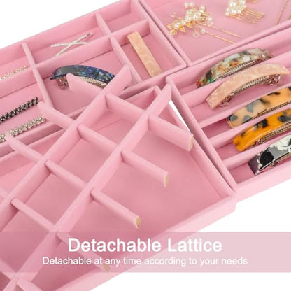 12Pcs Velvet Stackable Jewelry Trays, Jewelry Drawer Organizer, Large Removable Display Jewelry Tray, Necklace Bracelet Storage Box for Earring, Ring, Brooch, Watch (Pink) - color: 12 Pack-Pink