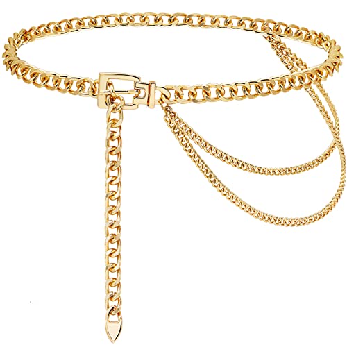 Suyi Chain Belt for Women Girls Gold Metal Waist Chain Multilayer Chunky Chain Belts for Dress - color: Gold, size: L: 130 cm (51.2 in)