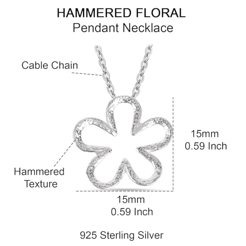 LeCalla 925 Sterling Silver Hammered Necklace for Women | Italian Handmade Hammered Texture Pendant Necklaces | Women's Adjustable Chain Necklace Pendant Jewelry Gift for Her - color: Hammered Open Flower-18 Inches