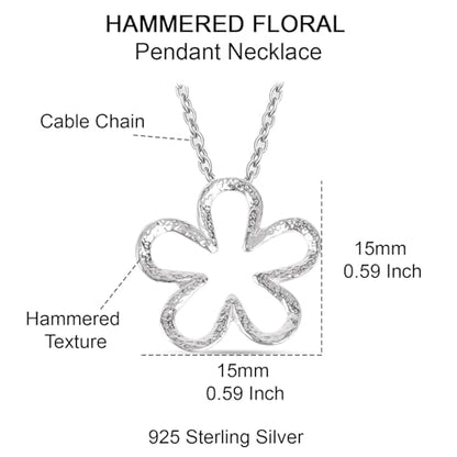 LeCalla 925 Sterling Silver Hammered Necklace for Women | Italian Handmade Hammered Texture Pendant Necklaces | Women's Adjustable Chain Necklace Pendant Jewelry Gift for Her - color: Hammered Open Flower-18 Inches