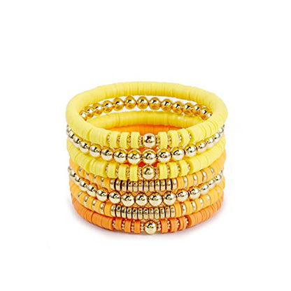 Elegance 11 designs Heishi Beaded Bracelets For Women Polymer Clay Colorful Surfer Stackable Beads Boho Bracelet Summer Beach Jewelry - color: Orange