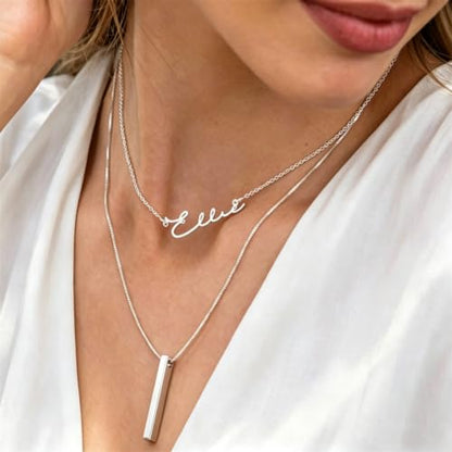 Sterling Silver Bar Necklace 4 Sided Vertical Plain 3D Bar Pendant 18+2" Extender Chain