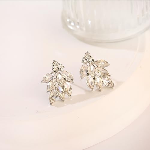Rhinestone Stud Earrings for Women Small Dainty Crystal Cluster Drop Earrings for Girls Cute Costume Jewelry for Bridal Wedding Party Gift - color: Clear Silver