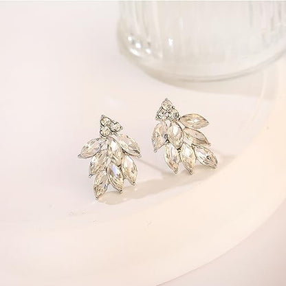 Rhinestone Stud Earrings for Women Small Dainty Crystal Cluster Drop Earrings for Girls Cute Costume Jewelry for Bridal Wedding Party Gift - color: Clear Silver