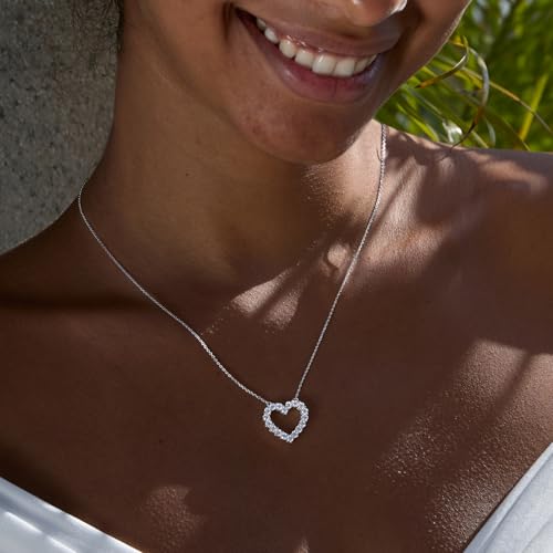 STORYJEWELLERY Heart Necklace, Pendant Necklaces for Women, Silver Heart Necklace, Cubic Zirconia Charm Necklaces, Dainty Jewelry