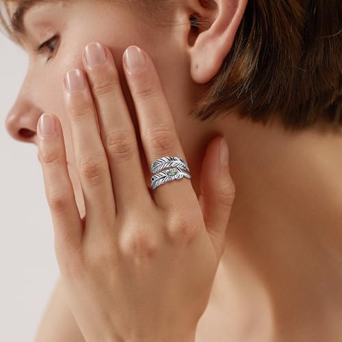 AVECON S925 Sterling Silver Turquoise/Labradorite/Just Breathe/Onyx Rings | Hypoallergenic Adjustable Open Feather Gift Women Men Thumb Spoon Statement Western Band Jewelry for Anniversary - color: Custom-Labradorite