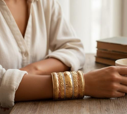 Touchstone Indian Bollywood Handcrafted Slip In Easy To Wear Stylish Wrist Enhancer Designer Broad Jewelry Cuff Bracelet For Women and Men. - style: 1 Broad Convex