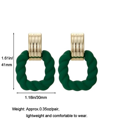 RUOFFETA Rectangle Earrings for Women, Acrylic Square Earrings Twisted Geometric Statement Jewelry - color: Dark Green Gold