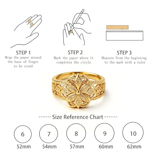 Floral Filigree Ring for Women Gold Chunky Flower Engraved Hollow Carved Vintage Classic Band Statement Rings Promise Engagement Wedding Jewelry Gift