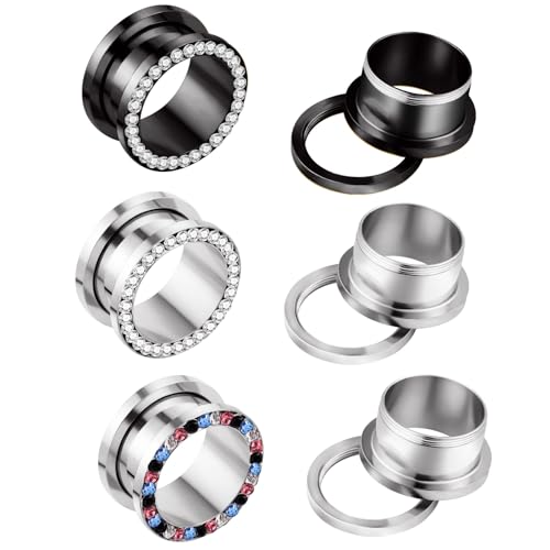 6PCS Stainless Steel Ear Tunnels Kit Double Flare Saddle Ear Expanders Earring Tunnels Gauges Ear Plugs Ear Stretching Set CZ Piercing Jewelry for Women Men 2G-5/8” - color: Style-B, size: 2g(6mm)