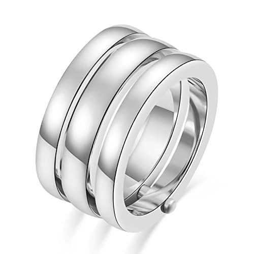 VQYSKO Triple Interlocked Rolling Ring for Women-Stainless Steel Stacking Rose gold Minimalist Promise Ring for Love/Engagement/Wedding, Size 4-12 - color: 01 Silver