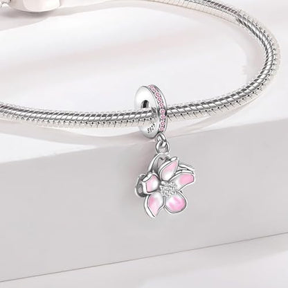 925 Sterling Silver Charms fits Bracelets and Necklace Pendant Bead Charms Jewelry Gift for Women Family Friends - style: Cherry Blossom Pink Charm