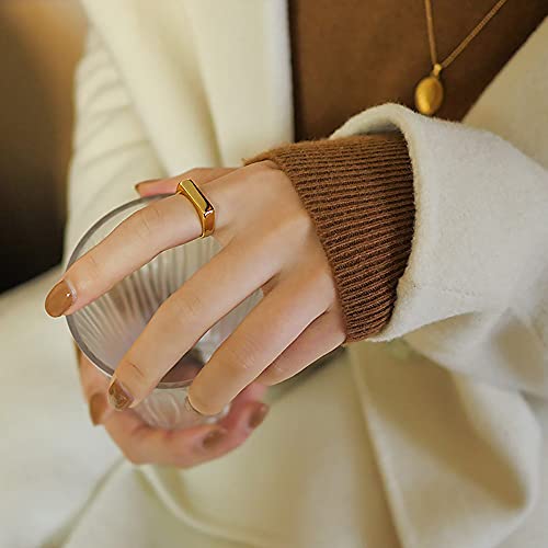 VQYSKO 14K Gold Plated Signet Ring | Statement Band Jewelry for Women - color: Rectangle Gold