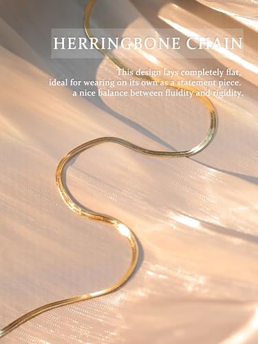 14K Gold Plated Chain Necklace for Women Trendy - 925 Sterling Silver Clasp | Waterproof Dainty Choker Necklace, 14/16/18/20 inch Thin Simple Box Figaro Chain Herringbone Necklace Jewelry for Women Men - color: Herringbone 3mm