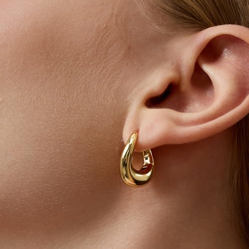 FRUMOS 18K Gold Plated Chunky Hoop Earrings for Women Fashion Thick Gold Hoops Set Jewelry for Birthday Christmas Gifts - color: Dôme Hoops