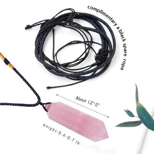 Runyangshi Rose Quartz Healing Crystal Pendants, Double Pointed Natural Crystal Quartz Necklace 6 Faceted Chakra Crystal Wand Stone - color: Rose Quartz