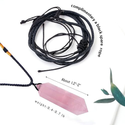 Runyangshi Rose Quartz Healing Crystal Pendants, Double Pointed Natural Crystal Quartz Necklace 6 Faceted Chakra Crystal Wand Stone - color: Rose Quartz