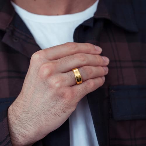 King Will Classic Tungsten Carbide Ring Brushed Two Grooved Center Hammered Design Mens Wedding Band for Men | Black/Silver/Gold, 8mm, Men's Wedding Band, Grooved, Comfort Fit, Everyday Wear - color: A-Gold 8mm