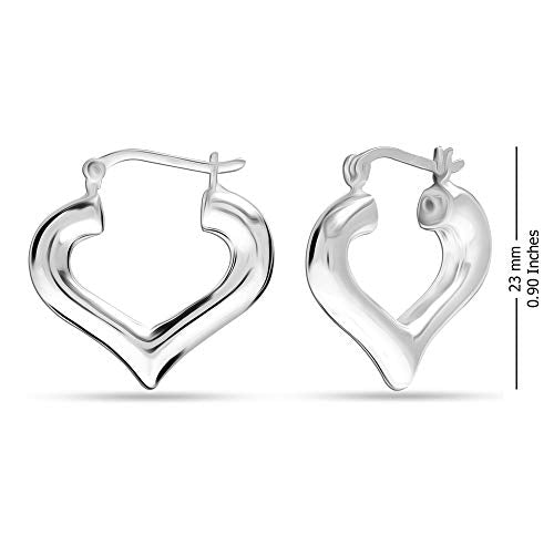 LeCalla Sterling Silver Hoop Earrings for Women | Lightweight Silver Chunky Hoop Earrings | Handmade Electroform Hollow Italian Design Click-Top Earrings Hoop - color: Love Heart Shape