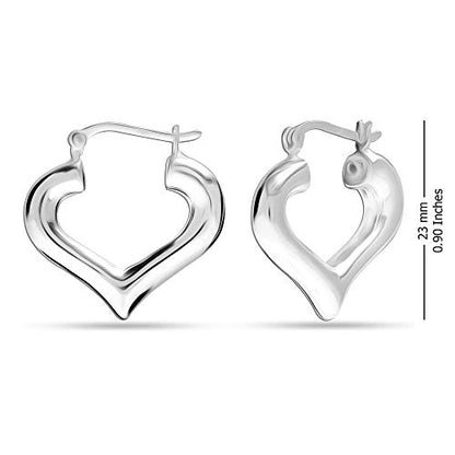 LeCalla Sterling Silver Hoop Earrings for Women | Lightweight Silver Chunky Hoop Earrings | Handmade Electroform Hollow Italian Design Click-Top Earrings Hoop - color: Love Heart Shape