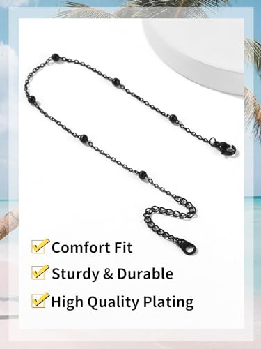 ChainsHouse Ankle Bracelets for Women, Stainless Steel Beaded Chain Ankle Bracelet, Womens Heart Anklets for Summer Beach Jewelry Gifts - color: K: bead-3.5mm-black