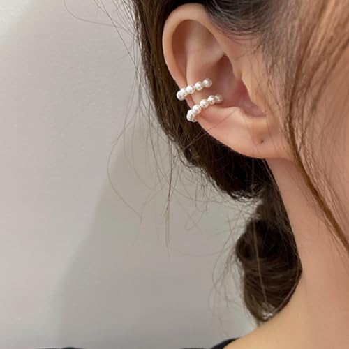 Pearl Earrings for Women Clip On Earrings Women Non Pierced Dainty Pearl Ear Cuffs Elegant Wrap Around Clip Trendy Jewelry Gifts