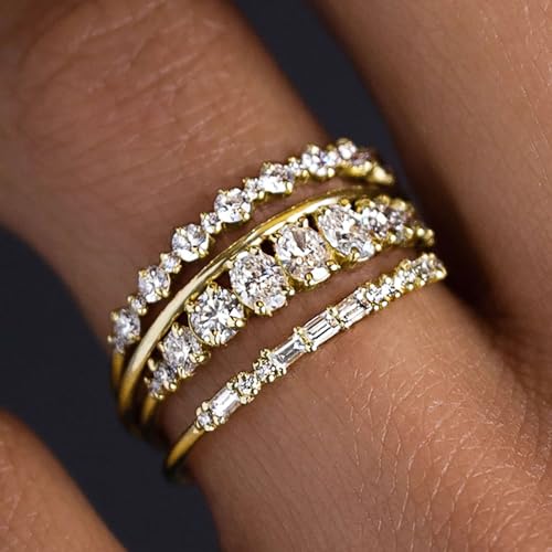 4Pcs/Set Fashion Stackable Rings for Women Luxury CZ Wedding Accessories | Daily Wear, Office, Work, Business Casual, Everyday Outfit, Stackable, Casual Outing - color: golden color