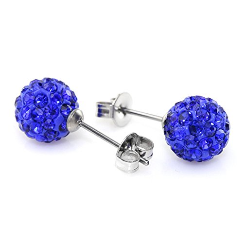 JewelrieShop Rhinestones Crystal Ball Stud Earrings Set Fireball Disco Ball Pave Bead Earrings Hypoallergenic for Women - color: Set K. 8mm x 3 Pairs(White, Aquamarine, Sapphire)