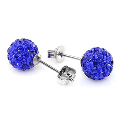 JewelrieShop Rhinestones Crystal Ball Stud Earrings Set Fireball Disco Ball Pave Bead Earrings Hypoallergenic for Women - color: Set K. 8mm x 3 Pairs(White, Aquamarine, Sapphire)