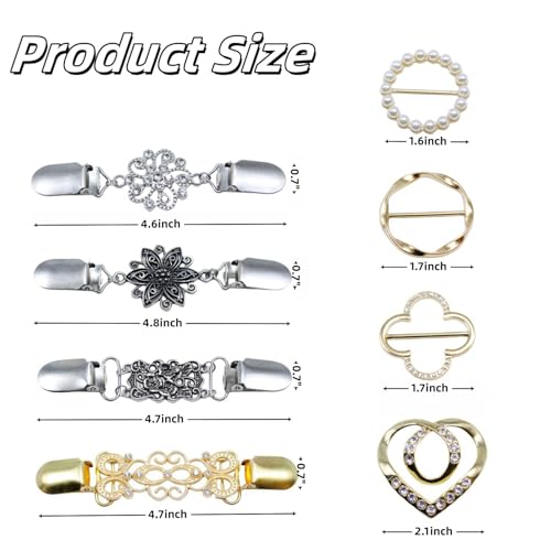 Sweater Clips Shawl Scarf Ring 8 Pcs Shirt Clips for Women Dress Clip Back Cinch Waist Cincher Clip Retro Cardigan Rings for Women Clothing