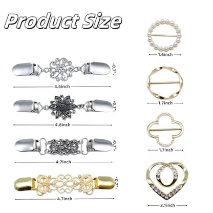 Sweater Clips Shawl Scarf Ring 8 Pcs Shirt Clips for Women Dress Clip Back Cinch Waist Cincher Clip Retro Cardigan Rings for Women Clothing
