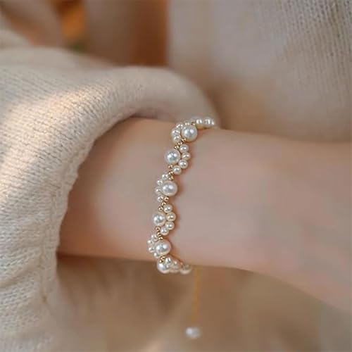 Pearl Bracelets for Women Dainty Gold Pearl Stretch Stackable Bracelet Bridesmaid Wedding Jewelry Gifts Prom Wedding Guest Dress - color: B:Gold Pearl Bracelet