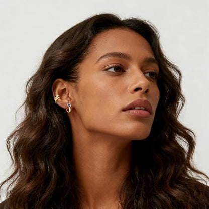 Bemoly Ear Cuff Earrings for Women 14K Gold Plated Cubic Zirconia Dangle Huggie Ear Cuffs Non Piercing | Clip On Cartilage - style: Rope Split Trio