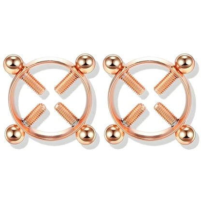 2Pcs Round Non Piercing Nipple Ring Fake Nipple Rings - color: Rose Gold