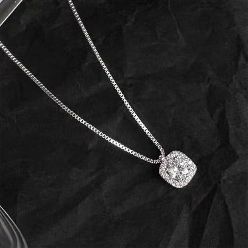 Silver Square Diamond Necklaces for Women Dainty Sparkly Cubic Zirconia Pendant Choker Necklace Gift Trendy