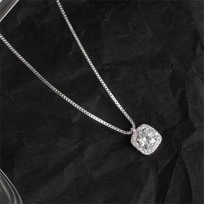 Silver Square Diamond Necklaces for Women Dainty Sparkly Cubic Zirconia Pendant Choker Necklace Gift Trendy