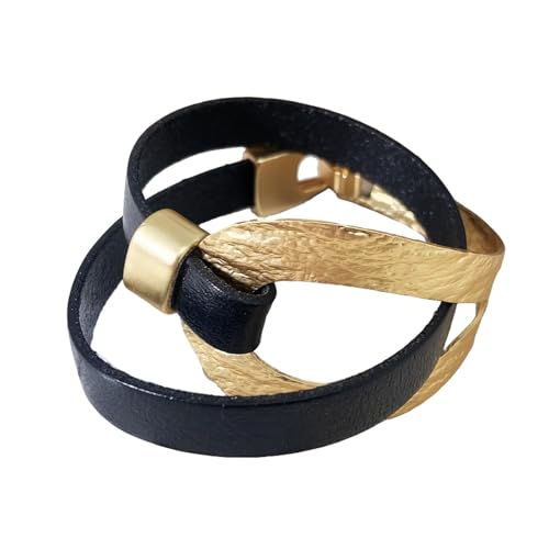 Bracelets for Women Leather Bracelet Multi-Layer Rope Wrap Bangle 14k Gold Plated Cirle Hollow Tube Boho Cuff Bangle Bracelets for Women Gift - style: Loop-Double Wrap(gold)