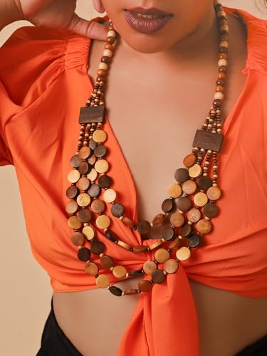 MINACHI Vintage Retro Wooden Beaded Multi Layered Long Necklace, Irregular Unique Shape Beads, Monochrome Style Women's Jewelry, Holiday Accessories - style: Necklace SL13-040