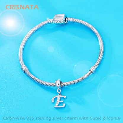 26 Letter Pendant Charms, Polished 925 Sterling Silver Complete Initial A-Z Dangling CZ Stone Alphabet Beads, fits European Bracelet Necklace, Gift for Mother/Father/Daughter/Son/Sister/Aunt - color: Letter E CZ Pendant Charm