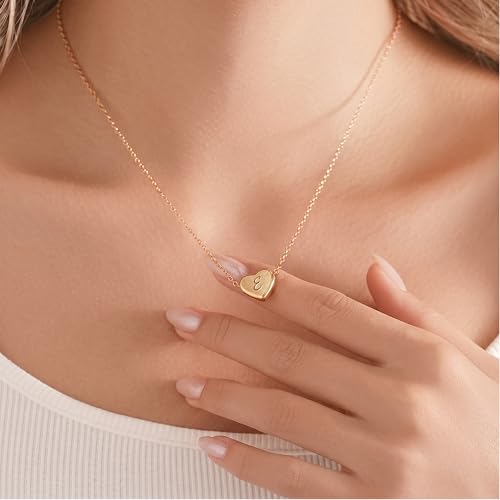 18k Gold Plated Heart Pendant Letter Necklaces for Girls Stainless Steel Initial Necklace for Women Birthday Gifts for Girls Women - color: Brushed Gold, style: Letter E