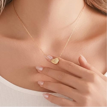 18k Gold Plated Heart Pendant Letter Necklaces for Girls Stainless Steel Initial Necklace for Women Birthday Gifts for Girls Women - color: Brushed Gold, style: Letter E