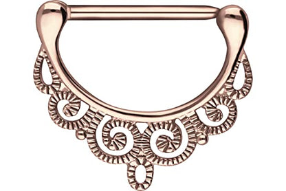 PIERCINGLINE 14G Surgical steel nipple piercing oriental design nipple jewelry barbell 1 PC - color: Rosegold, size: 16 mm bar length