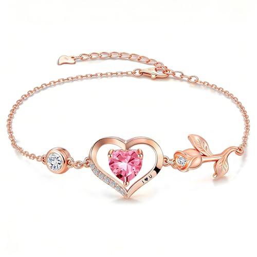 1CT Rose Heart Birthstone Bracelet for Women Love Gift - style: 10-Oct Pink Rose Gold