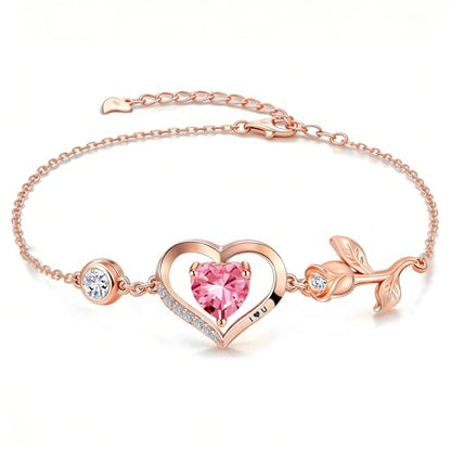 1CT Rose Heart Birthstone Bracelet for Women Love Gift - style: 10-Oct Pink Rose Gold