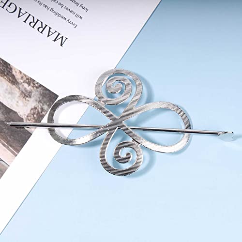 Vintage Celtic Knot Hair Slide long Hair Stick Slide Pin Barrette Celtic Infinity Hair Barrette Silver Metal Bun Holder Clip Barrette Hair Accessories for Women (Silver)