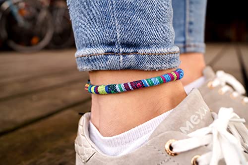 Made by Nami Surfer Anklet for Men and Women Waterproof and Adjustable Surfer Ankle Bracelet String Ankle Bracelet Beach Accessory for Ethnic Hippie Style - color: Turquoise Round